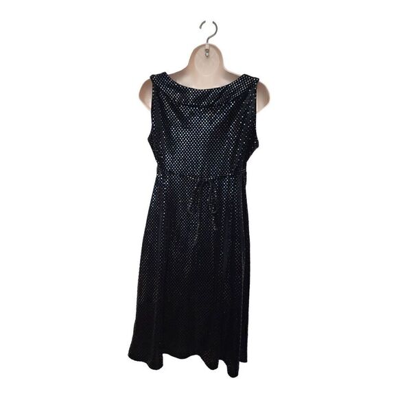 Mimi Maternity Black Sequin Notched Neckline Built-in Tie Dress Size Small - Picture 3 of 8